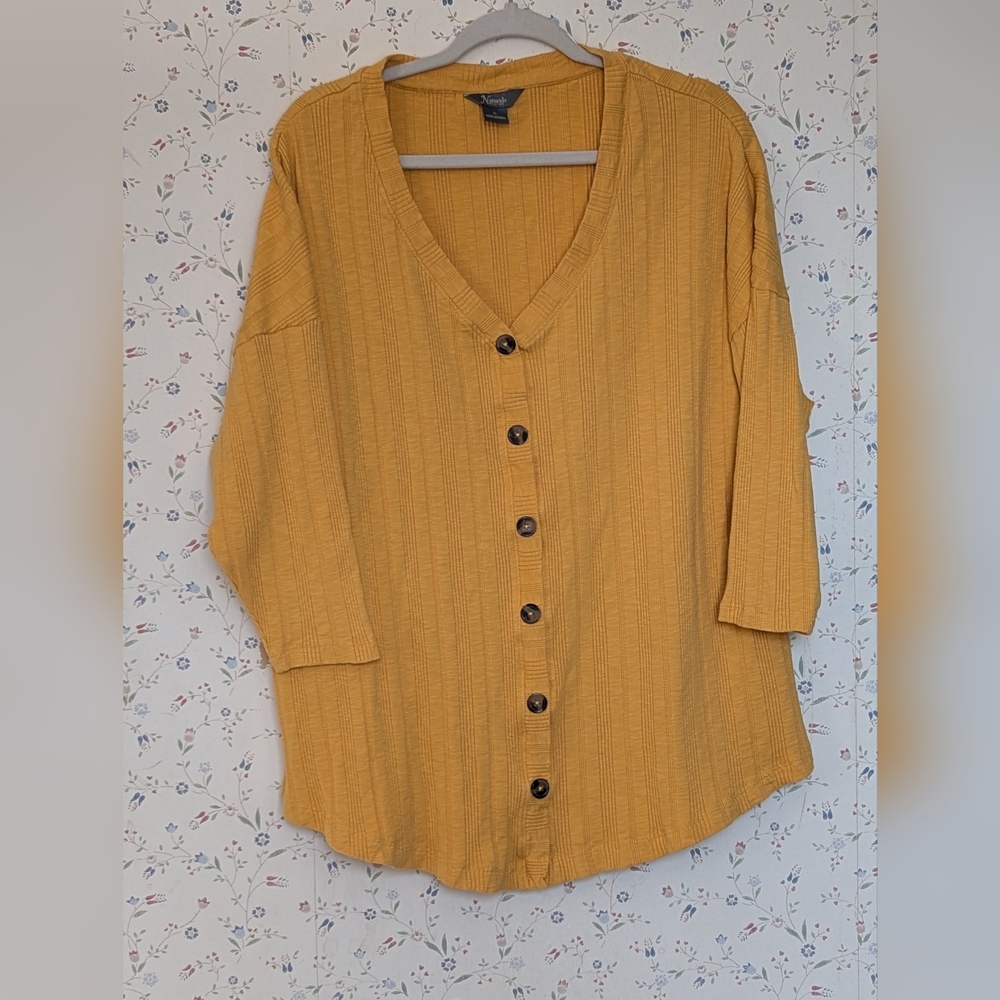 Natural Reflections XL Mustard Button-Up Oversized Cotton Boho Art Teacher